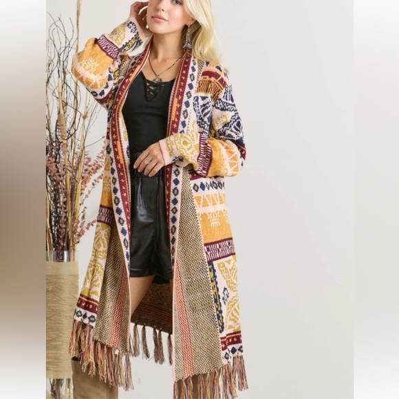 #52New Aztec Tribal Boho Western Ski Montana Cardigan Sweater Southwest Coat - Picture 8 of 13